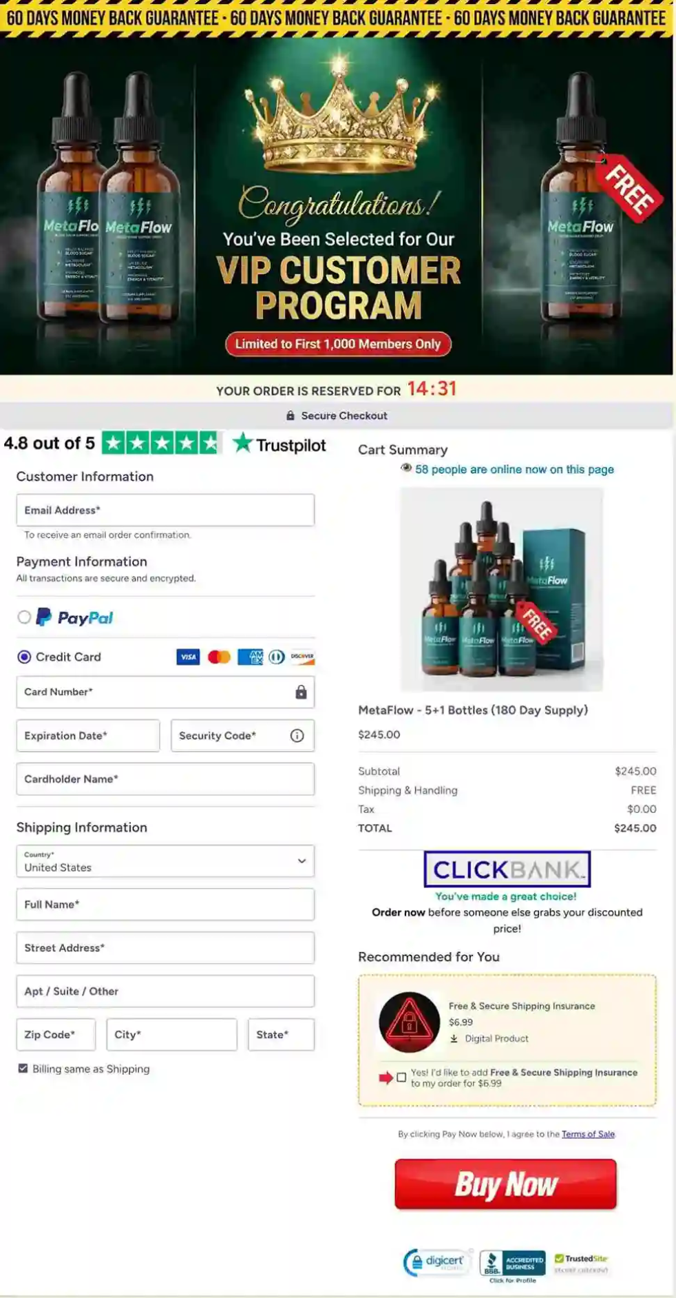 Encrypted payment system indicating safe and secure online order processing
