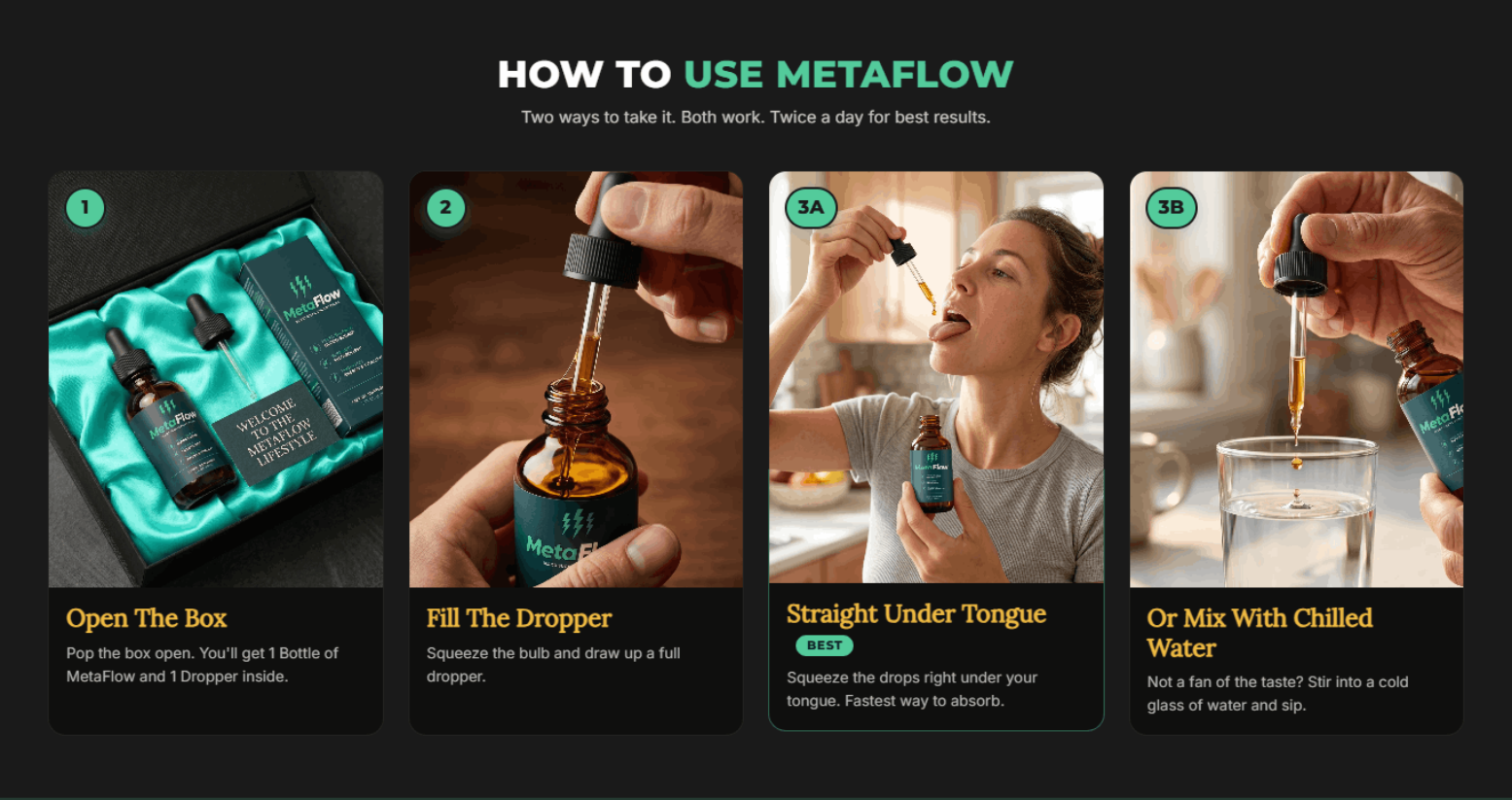 Step by step guide showing how to use MetaFlow as part of a daily wellness routine